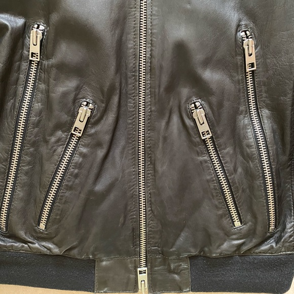 All Saints Leather baseball style bomber jacket - Size Small, fits Medium - Picture 3 of 6